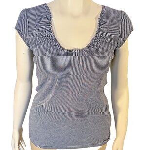 Express Sexy Basic Tee Shirt Womens L Mini Stripe Cap Sleeve Ruched Scoop Neck